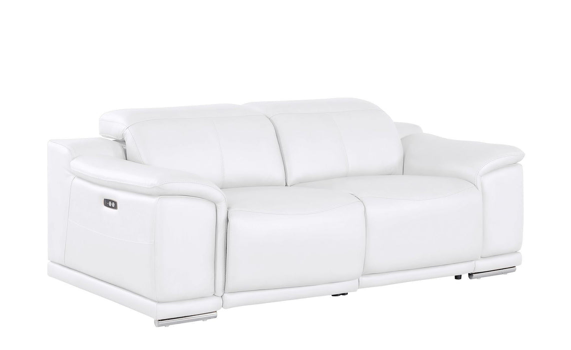 Leather Power Reclining Loveseat (643821) - White / Silver