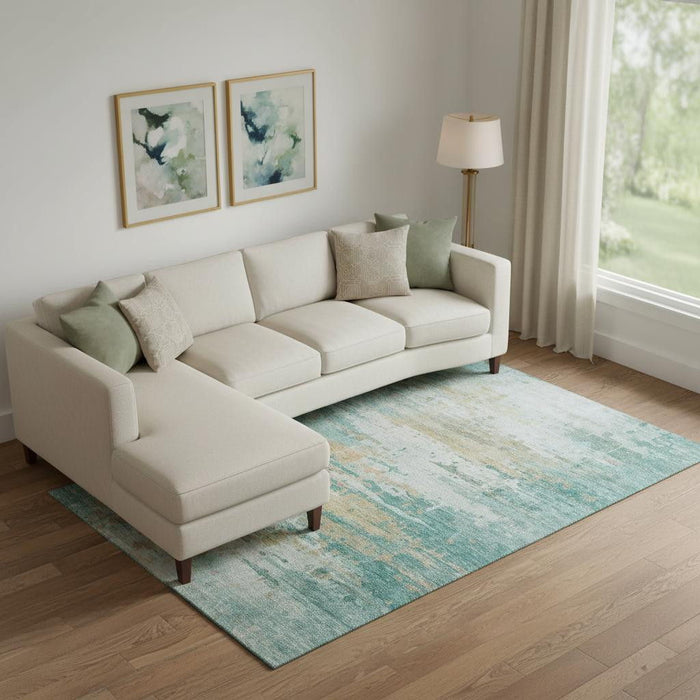 10' X 14' Abstract Washable Area Rug With UV Protection (715429) - Teal / Beige
