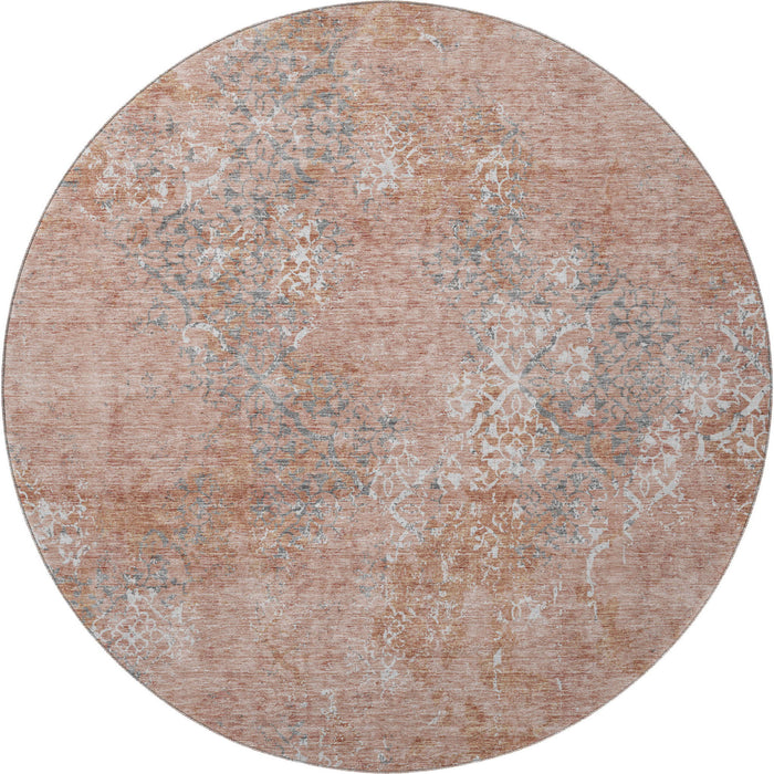 8' Abstract Washable Round Rug With UV Protection - Salmon