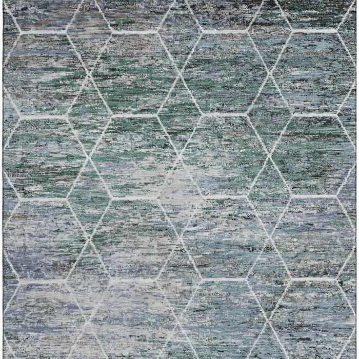 10' X 14' Geometric Washable Area Rug With UV Protection (699226) - Teal / Ivory / Gray