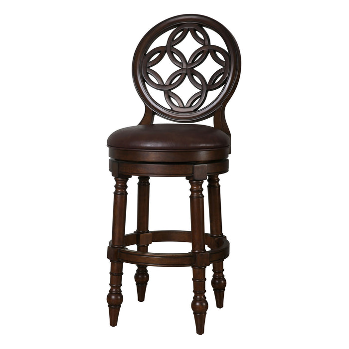 Faux Leather And Solid Wood Bar Height Swivel Bar Chair - Dark Brown / Walnut