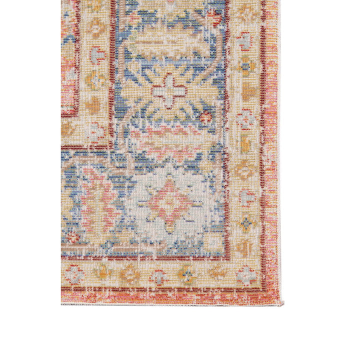 9' x 13' Floral Power Loom Polyester Area Rug - Blue Gold And Orange