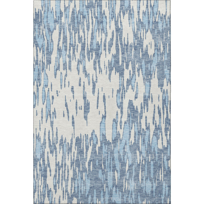 10' X 14' Abstract Washable Area Rug With UV Protection (675150) - Denim Blue / Ivory