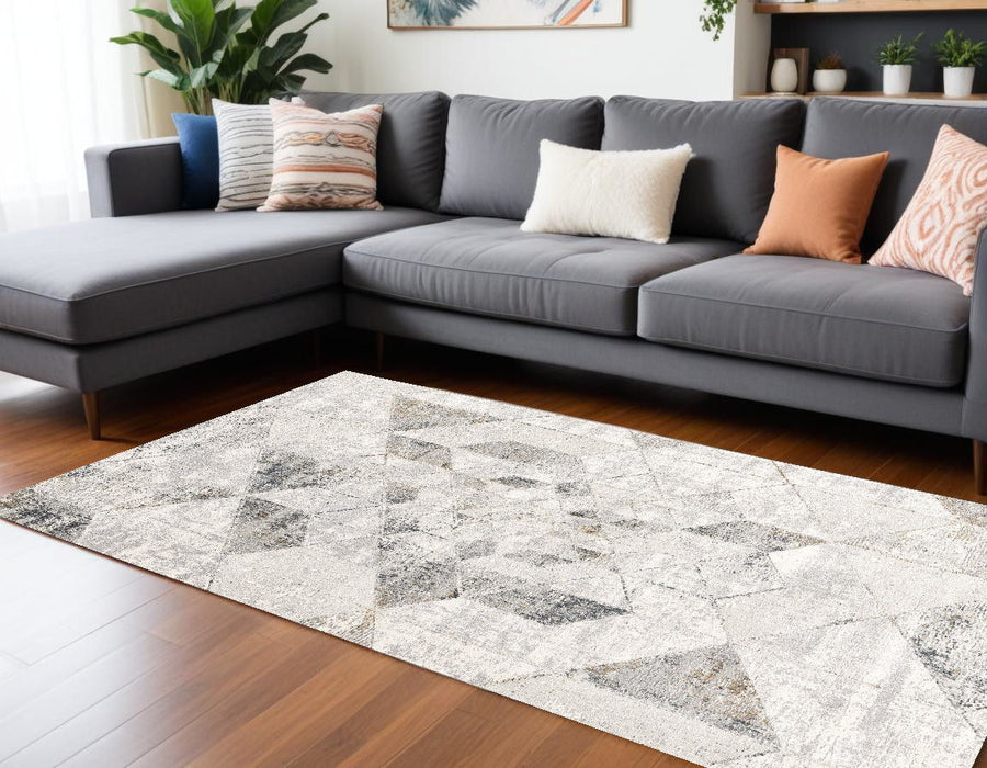 7' x 10' Abstract Power Loom Viscose Area Rug - Gray And Ivory