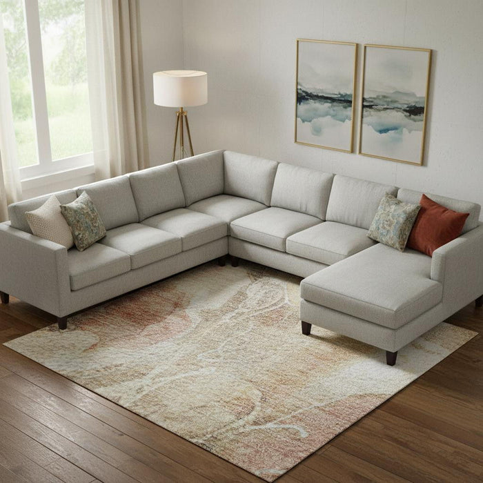 10' X 14' Floral Washable Area Rug With UV Protection (706073) - Peach / Gold / Beige