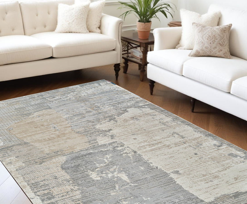 7.9' x 7.9' Abstract Distressed Polypropylene Area Rug - Cream And Beige