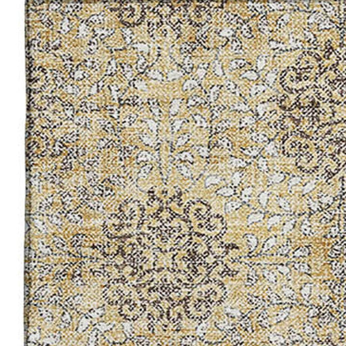 10' X 14' Damask Washable Area Rug With UV Protection (705977) - Gold / Taupe