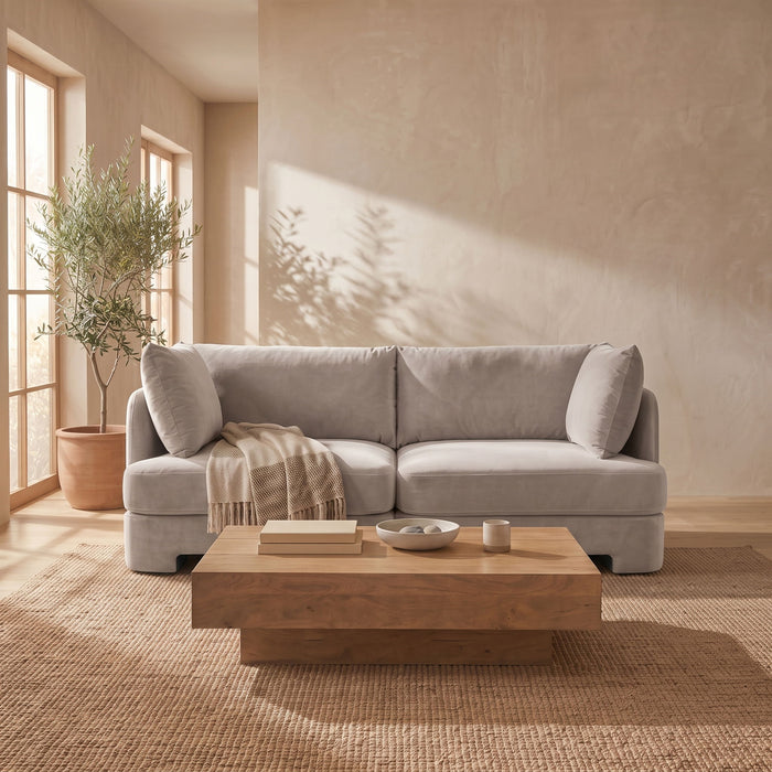 Meridian Furniture Hammond velvet performance fabric 2-piece loveseat sectional with plush upholstery and modern design.