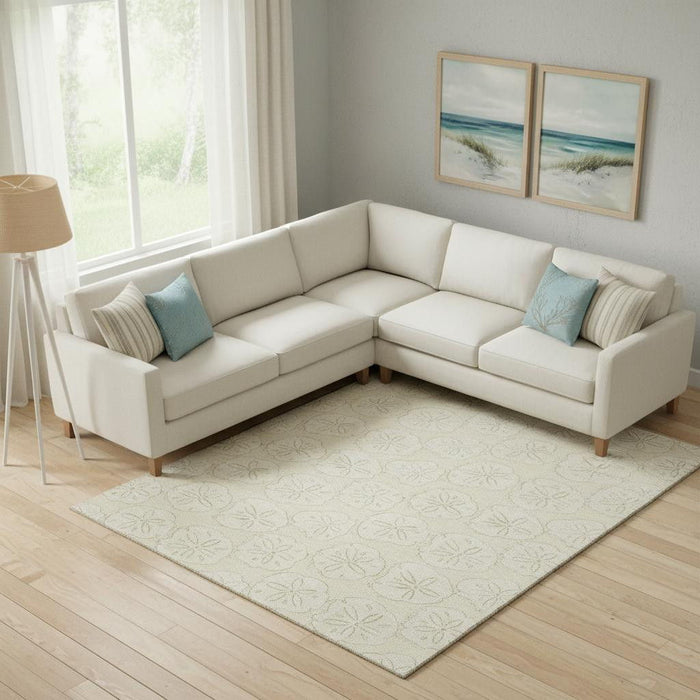8' X 10' Geometric Washable Area Rug With UV Protection (646077) - Sand / Ivory