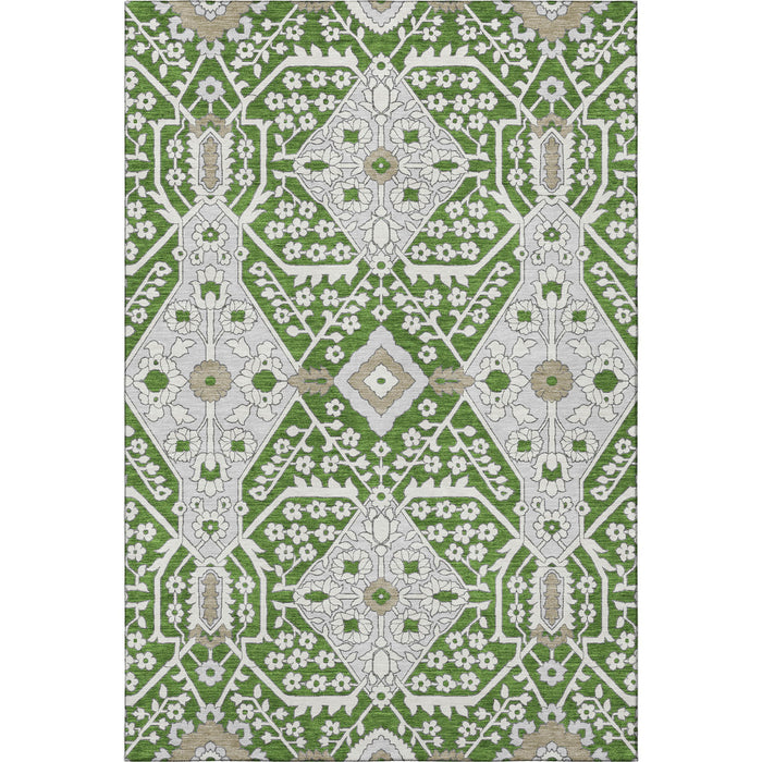 10' X 14' Floral Washable Area Rug With UV Protection (668522) - Green / Ivory / Gray