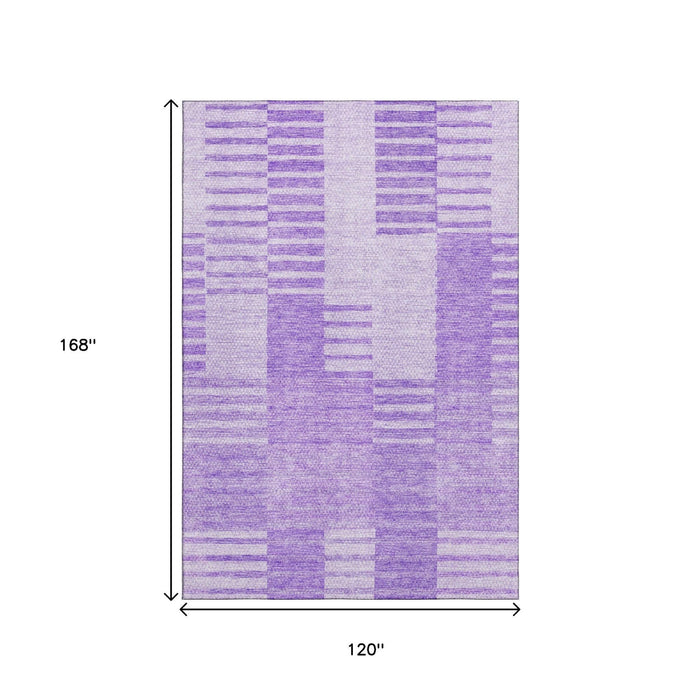 10' X 14' Striped Washable Area Rug With UV Protection (656214) - Lavender / Ivory