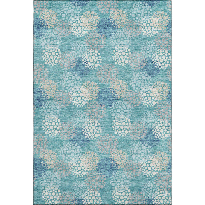 10' X 14' Polka Dot Washable Area Rug With UV Protection (672236) - Teal / Ivory / Beige