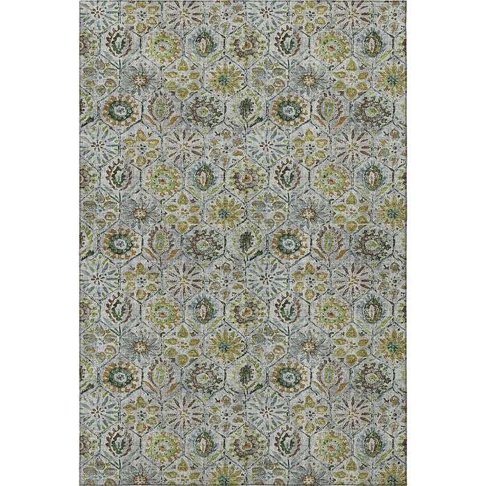 10' X 14' Floral Washable Area Rug With UV Protection (708655) - Green / Gray / Copper