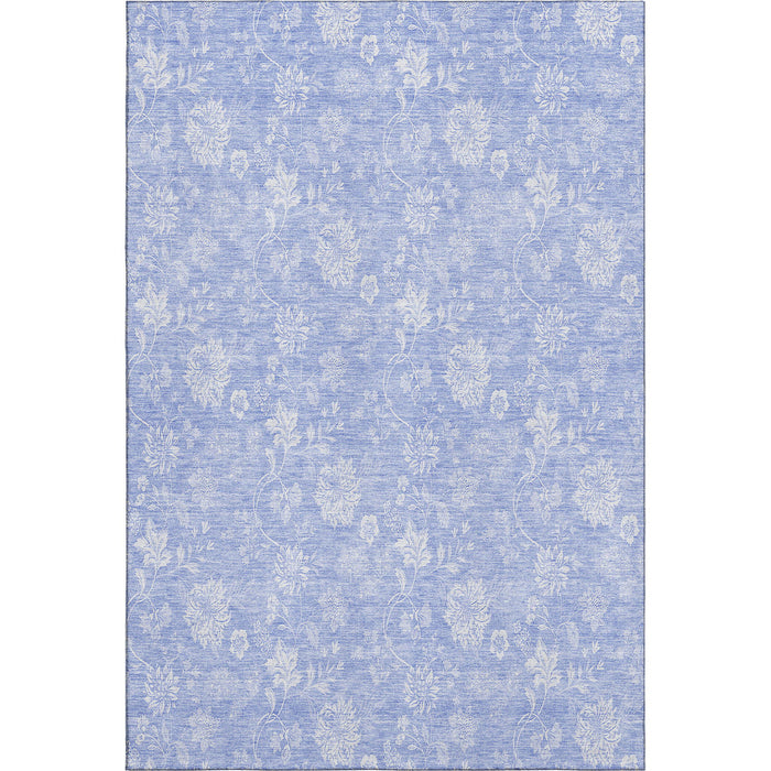 10' X 14' Floral Washable Area Rug With UV Protection (656010) - Sky Blue / Ivory