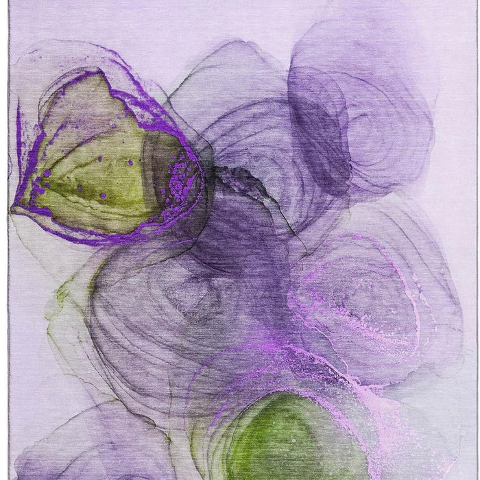 8' X 10' Abstract Washable Area Rug With UV Protection (647048) - Purple / Green / Ivory