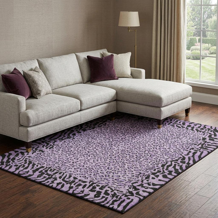 10' X 14' Animal Print Washable Area Rug With UV Protection (692058) - Purple / Black