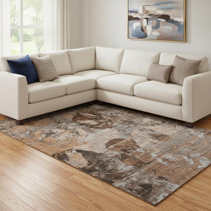 8' X 10' Abstract Washable Area Rug With UV Protection (648884) - Terra Cotta / Gray