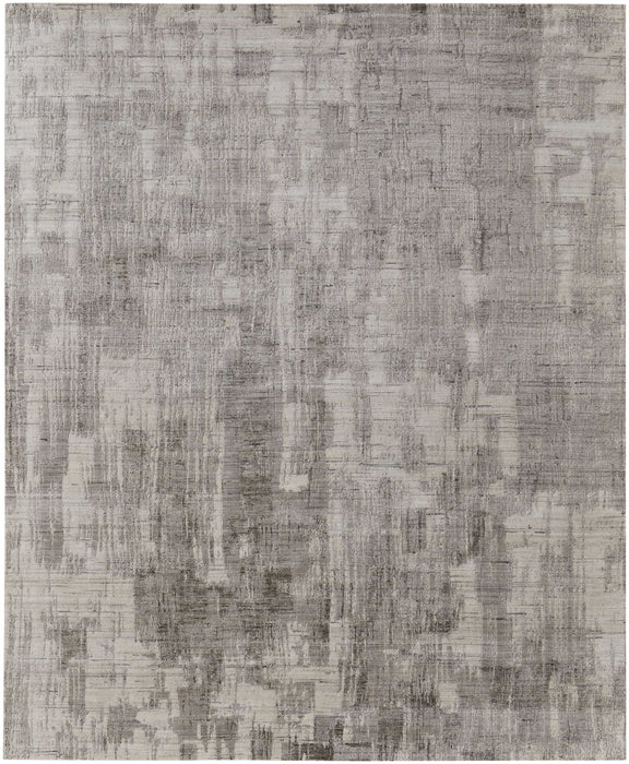 10' x 14' Abstract Hand Woven Worn Faded Area Rug - Gray And Ivory
