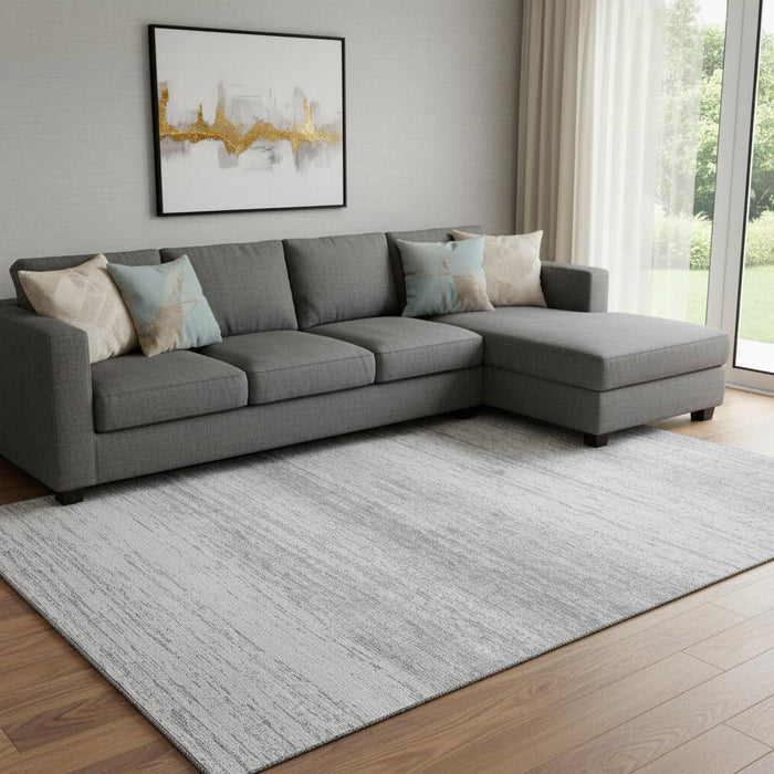 10' X 14' Striped Washable Area Rug With UV Protection (668125) - Gray / Silver