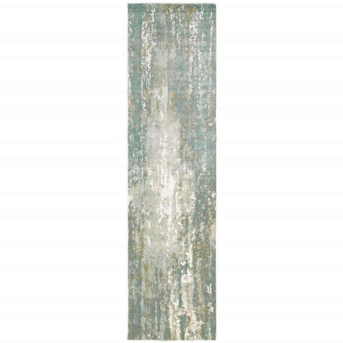 3' x 10' Abstract Splash Indoor Runner Rug - Blue And Gray