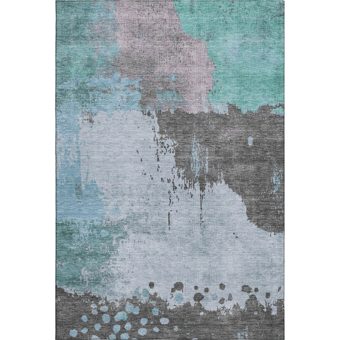 10' X 14' Abstract Washable Area Rug With UV Protection (710400) - Teal / Taupe
