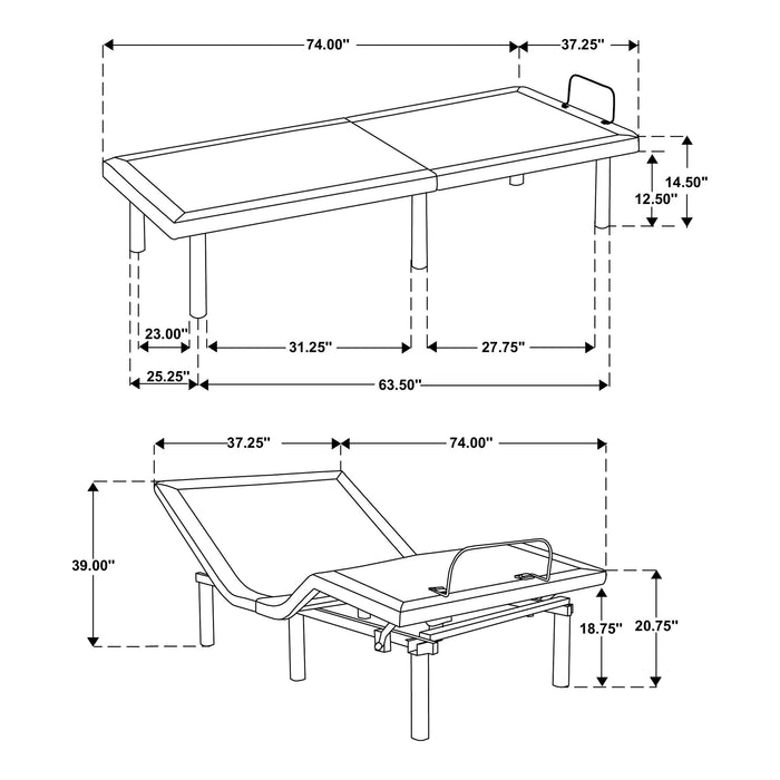 Tasca Twin dual-motor adjustable bed base in black by CoasterEveryday
