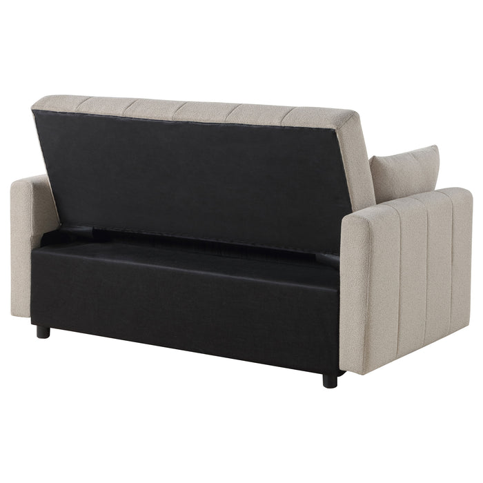 CoasterEveryday Portland latte boucle upholstered sleeper sofa bed, shown from the front