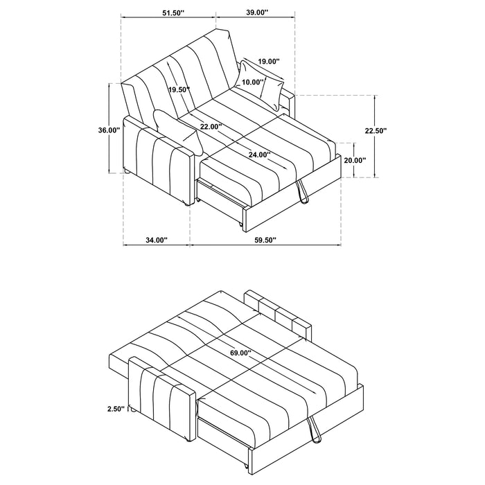 CoasterEveryday Portland latte boucle upholstered sleeper sofa bed, shown as a stylish convertible sofa bed
