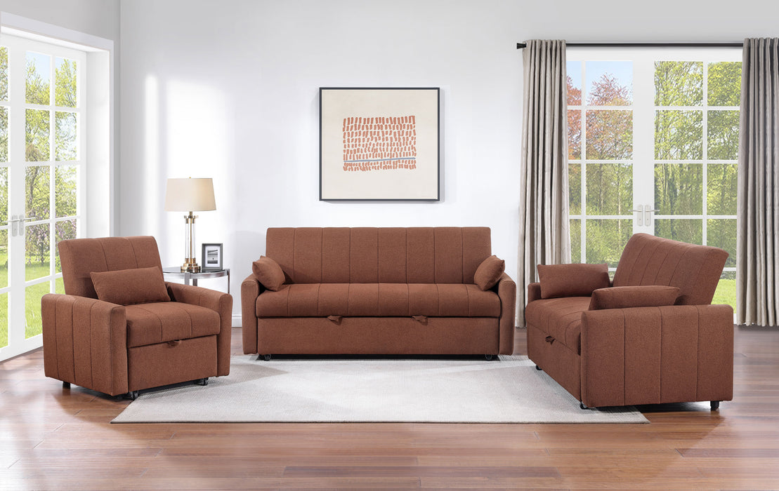 CoasterEveryday Portland copper boucle upholstered sleeper sofa bed with folded-down mattress
