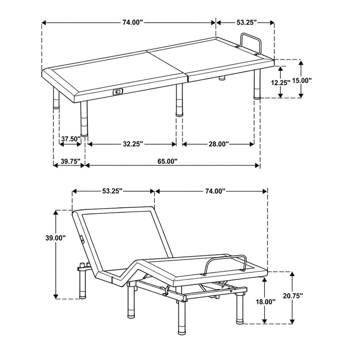 Weston Full Dual-Motor Massage Adjustable Bed Base in Black and Grey