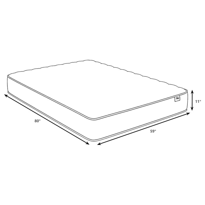 CoasterEveryday Hayes Queen Firm Tight Top Hybrid Mattress in white, showing the plush mattress surface and edge details.