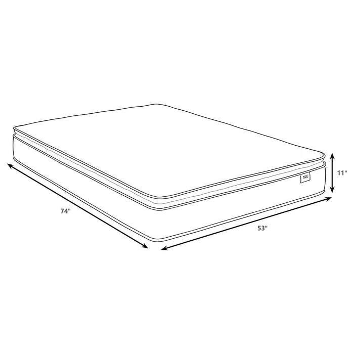 CoasterEveryday Hayes 11-inch full pillow top memory foam hybrid mattress with plush surface and supportive layers.