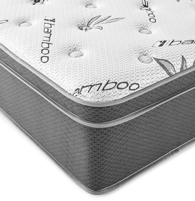 Eastern King bamboo foam hybrid mattress by CoasterEveryday with euro top and plush fabric, shown in a modern bedroom setting.