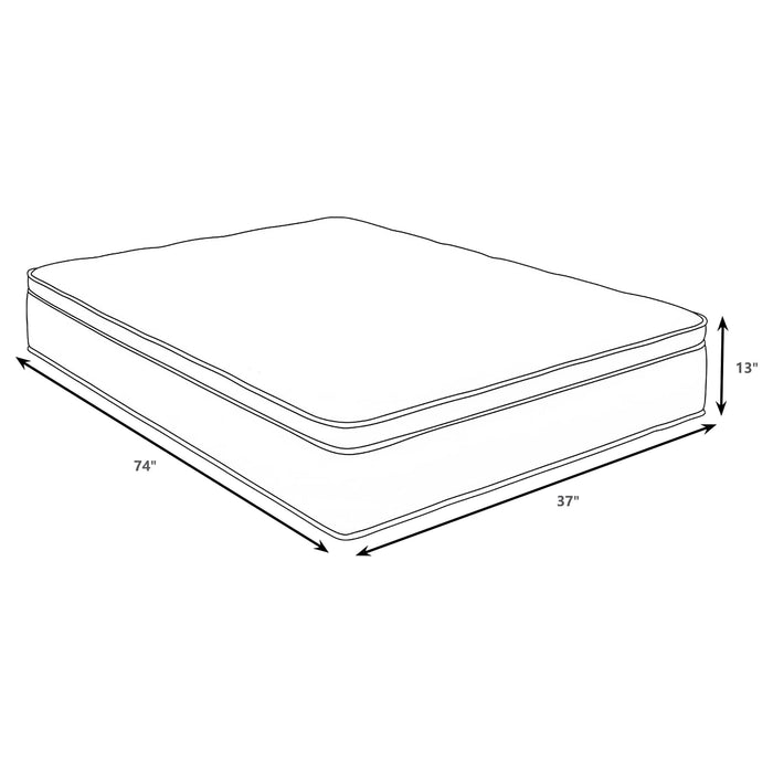 CoasterEveryday Sommet 13-inch twin bamboo euro top memory foam hybrid mattress, showcasing plush surface and supportive design.