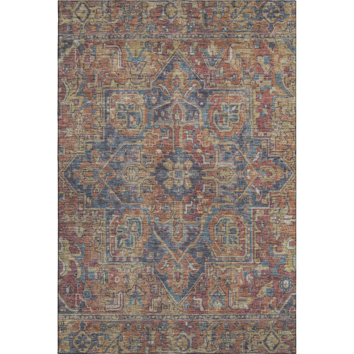 10' X 14' Medallion Distressed Washable Area Rug With UV Protection (649762) - Red / Blue