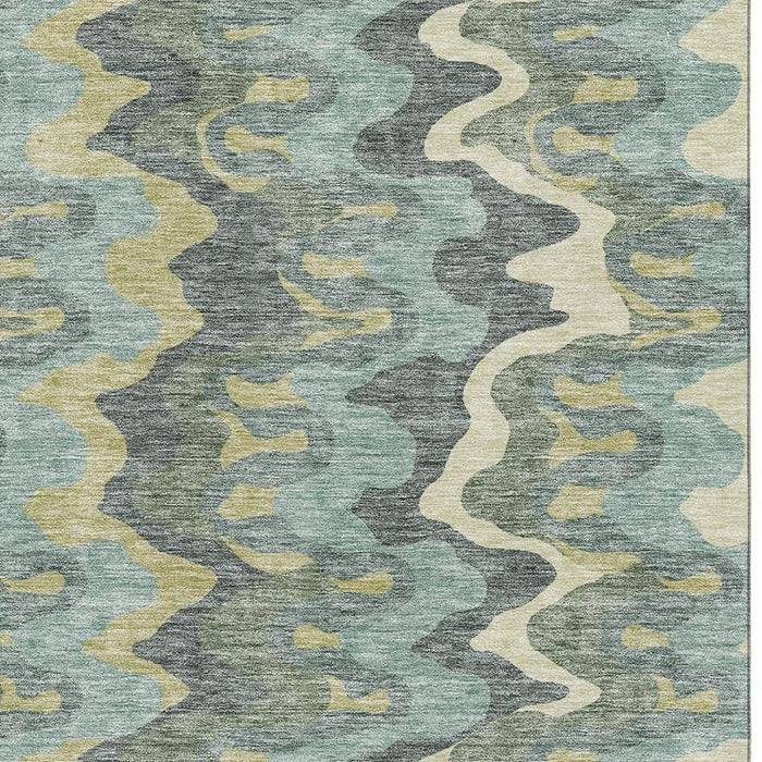 8' X 10' Abstract Washable Area Rug With UV Protection - Sage And Beige