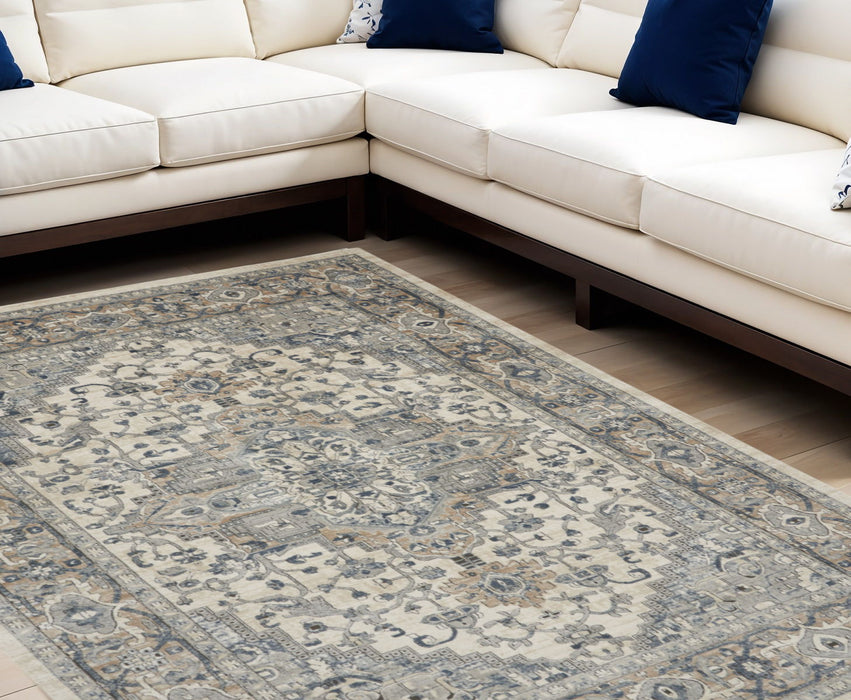 12' X 15' Medallion Power Loom Area Rug - Ivory And Gray