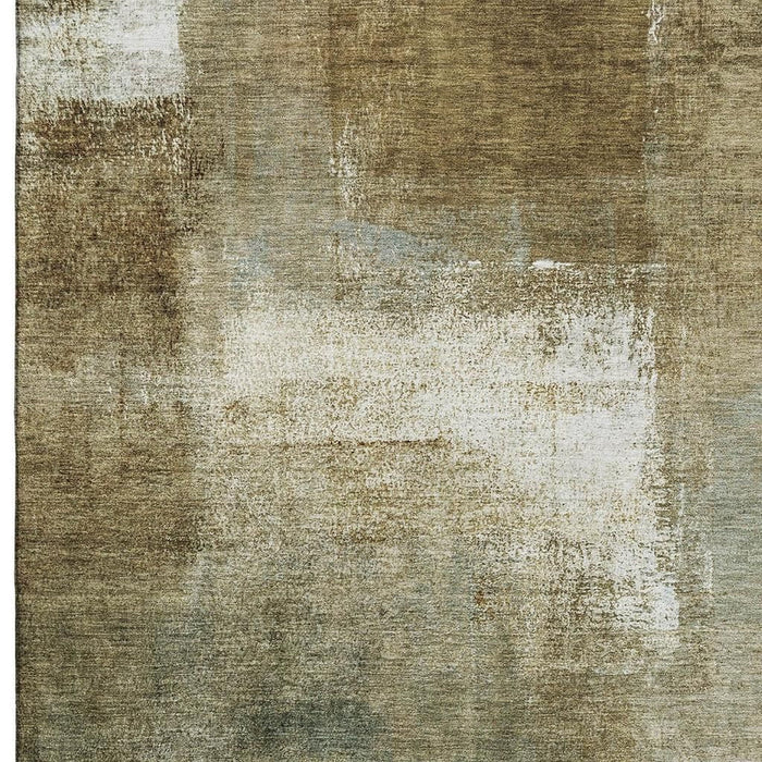 10' X 14' Abstract Washable Area Rug With UV Protection - Brown