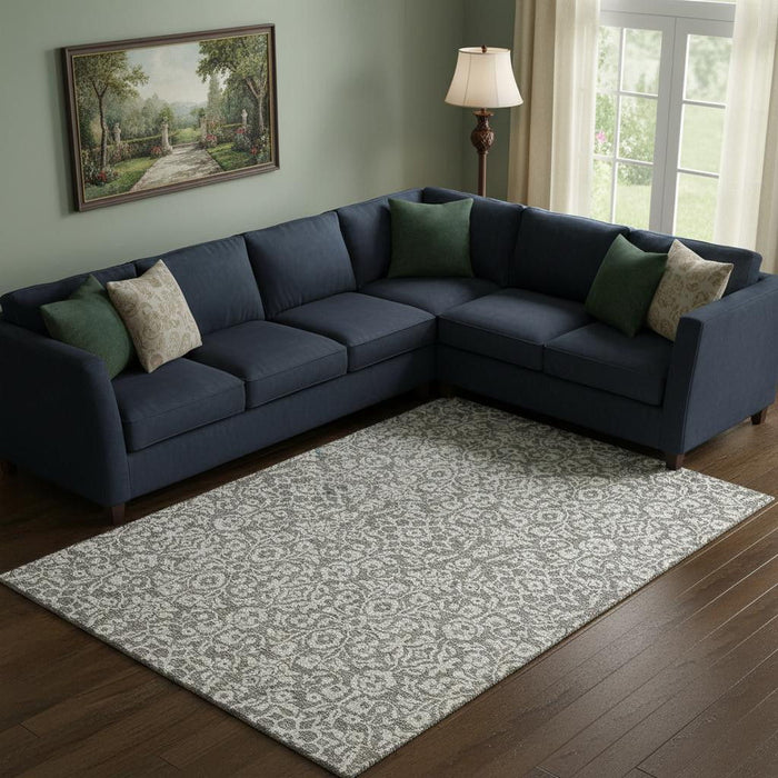 10' X 14' Damask Washable Area Rug With UV Protection (673175) - Taupe / Ivory