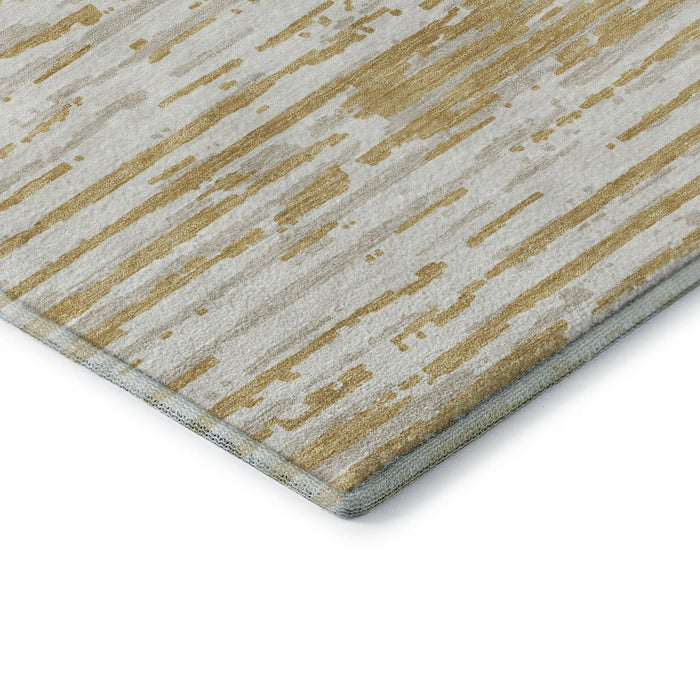 10' X 14' Striped Washable Area Rug With UV Protection (670549) - Gold / Ivory