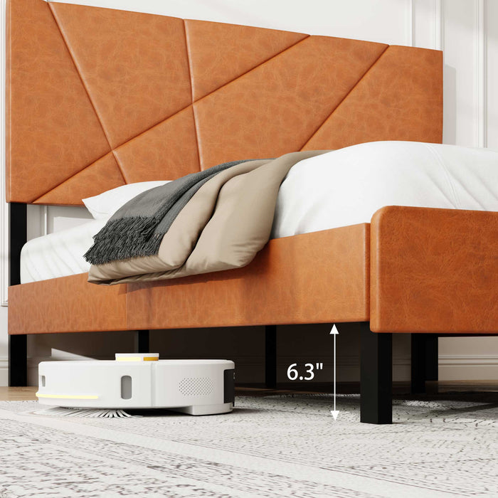 Giga vintage upholstered bed with under bed storage and square platform design, featuring a soft, padded headboard and sturdy frame.