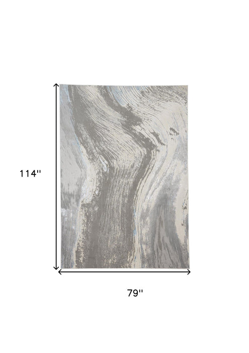 6.6' x 9.5' Abstract Stain Resistant Area Rug - Gray Ivory And Blue
