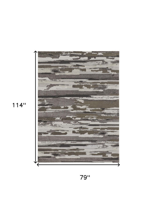 6.6' x 9.5' Abstract Power Loom Distressed Area Rug - Ivory And Gray