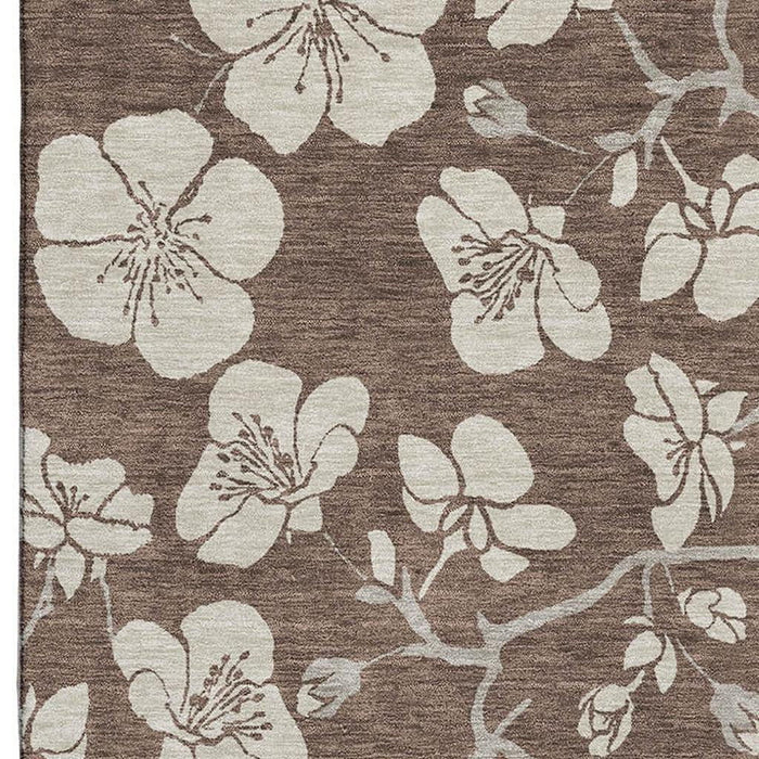 10' X 14' Floral Washable Area Rug With UV Protection (681023) - Brown / Beige