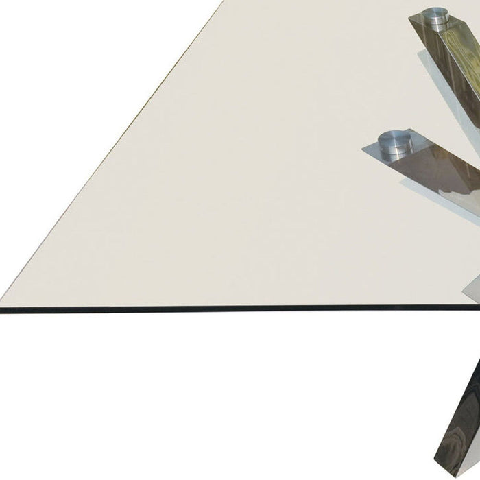 Glass And Metal Cross Leg Base Square Dining Table - Clear