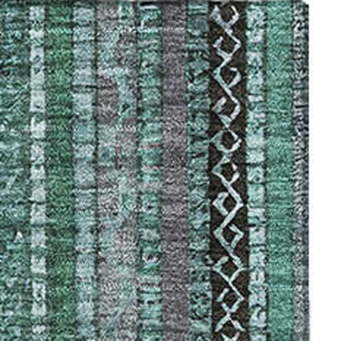 10' X 14' Striped Washable Area Rug With UV Protection (696230) - Teal / Charcoal / Gray