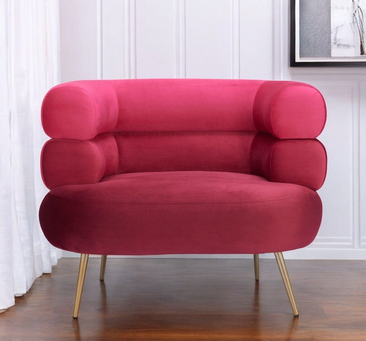 41" Velvet And Upholstered Arm Chair - Red / Gold