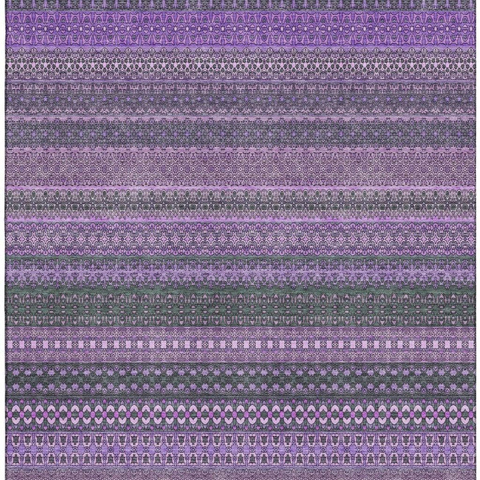 10' X 14' Striped Washable Area Rug With UV Protection (647548) - Purple / Ivory