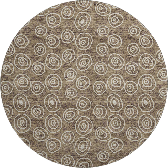 8' Polka Dot Washable Round Rug With UV Protection - Brown And Ivory
