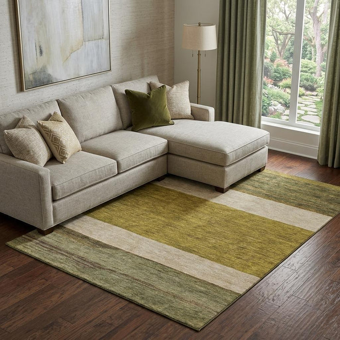 10' X 14' Striped Washable Area Rug With UV Protection (695108) - Gold / Ivory / Gray